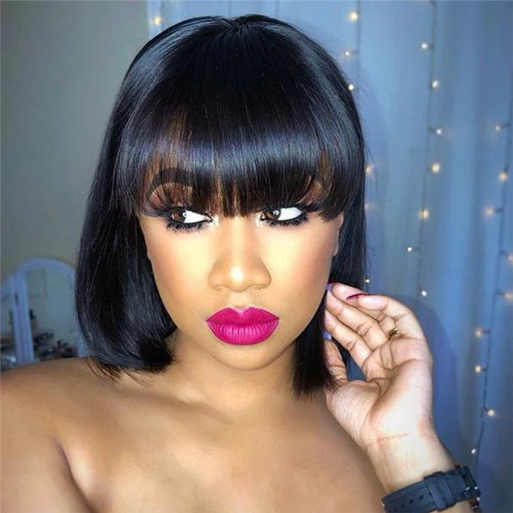 Fashion short straight Bobo head Bangs high temperature silk wigs