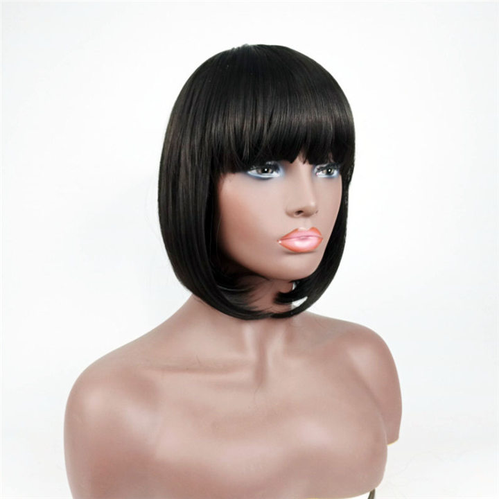 Fashion short straight Bobo head Bangs high temperature silk wigs