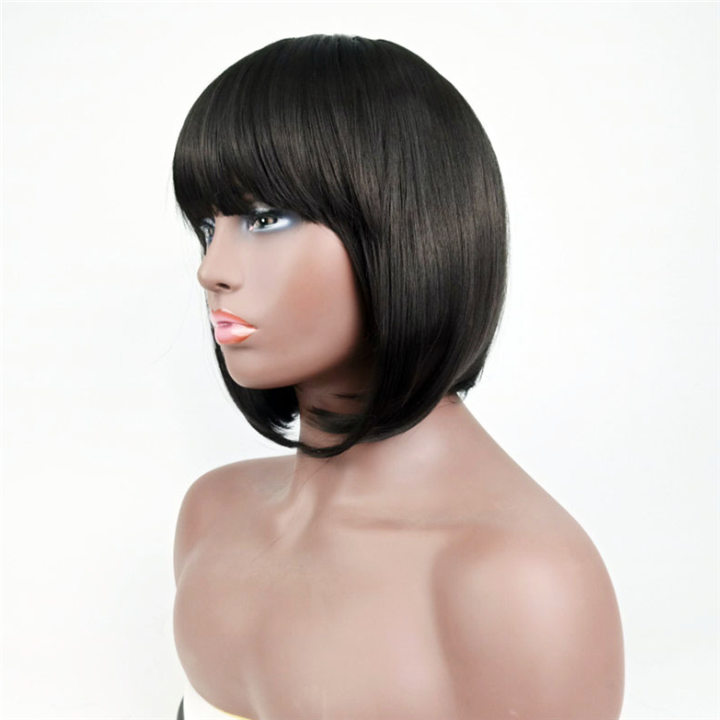 Fashion short straight Bobo head Bangs high temperature silk wigs