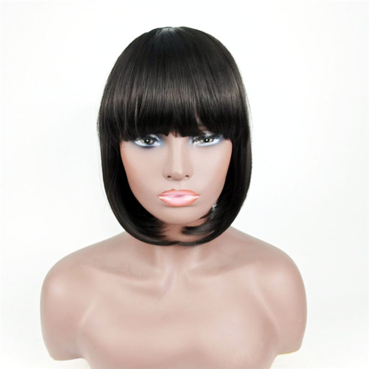 Fashion short straight Bobo head Bangs high temperature silk wigs