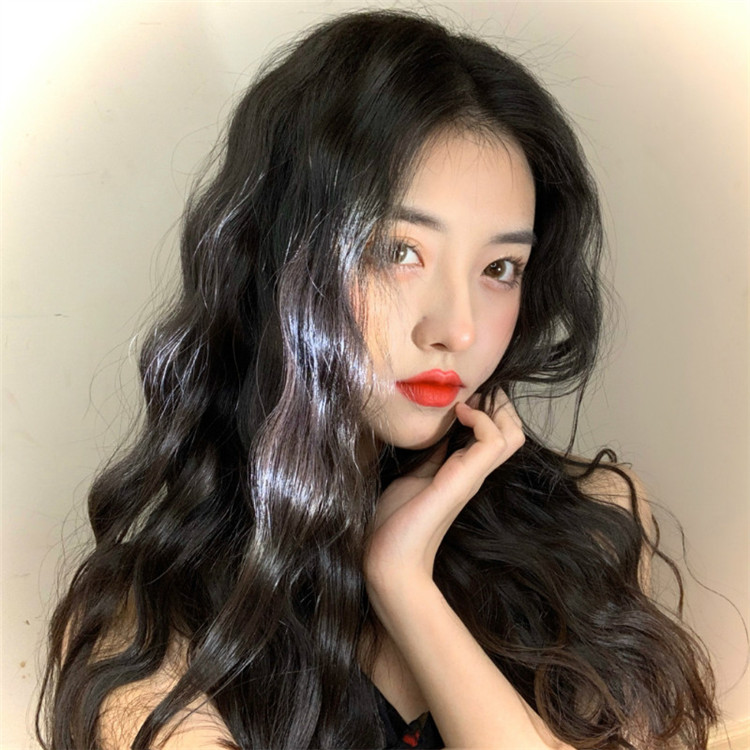 New fashion ladies long curled hair wigs synthetic headgear wig