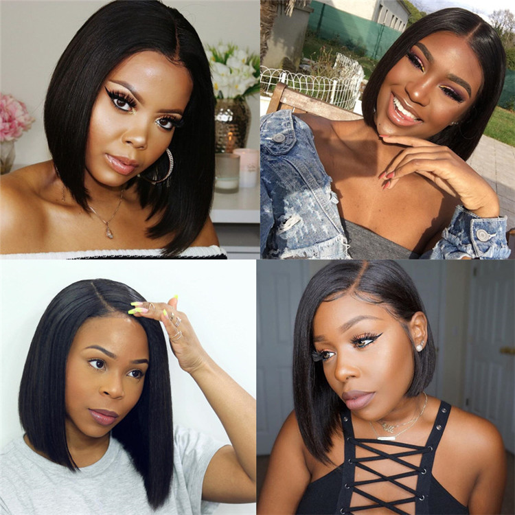 Synthetic ladies&apos; short straight hair side parting Bobo hair style wigs