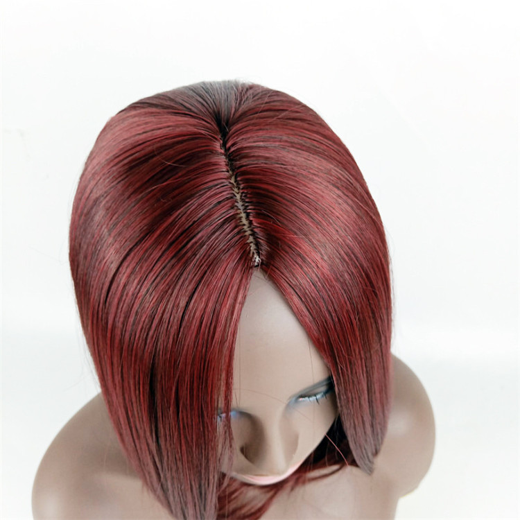 Fashion women's short straight hair side Bobo head wine red high temperature silk headgear wigs