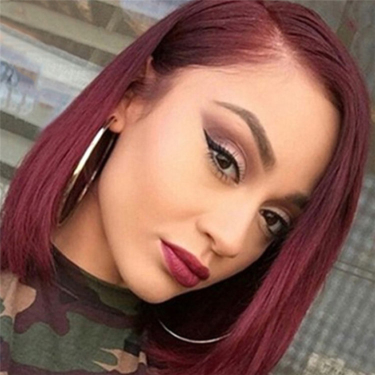 Fashion women's short straight hair side Bobo head wine red high temperature silk headgear wigs