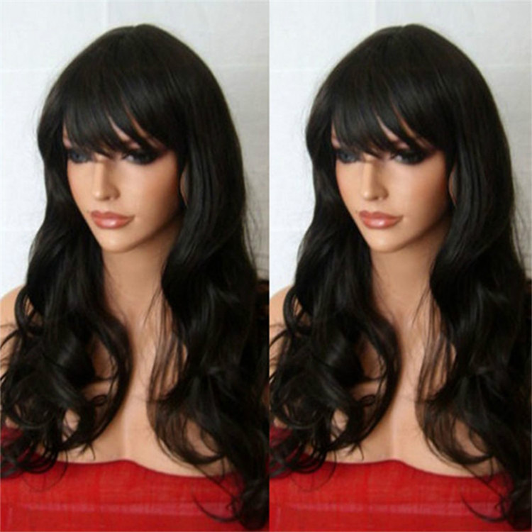 Four colors fashion big wave long curly hair fluffy natural chemical fiber wigs