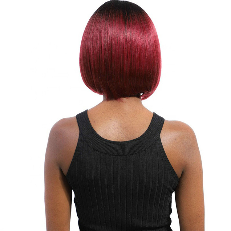 Fashion gradual color wine red short straight hair Bobo head wigs