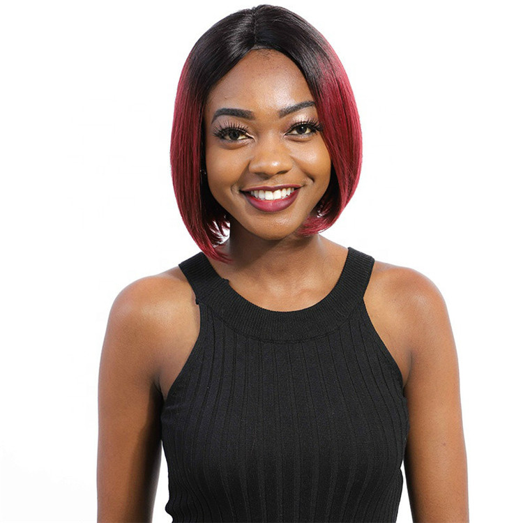 Fashion gradual color wine red short straight hair Bobo head wigs