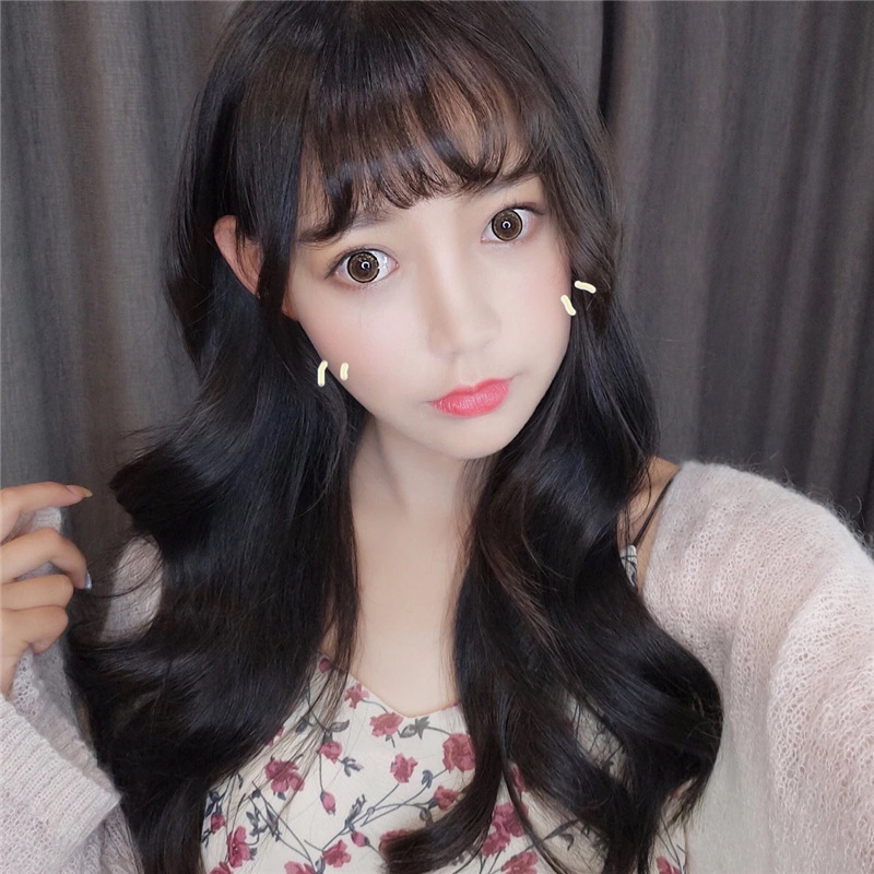 Long curly hair wave temperament silk full head cover bangs big