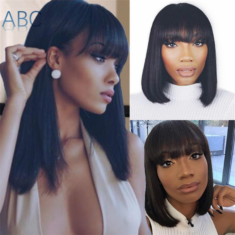 Fashion Bobo head medium length straight hair full head chemical fiber headgear ladies students wigs