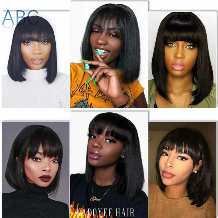 Fashion Bobo head medium length straight hair full head chemical fiber headgear ladies students wigs