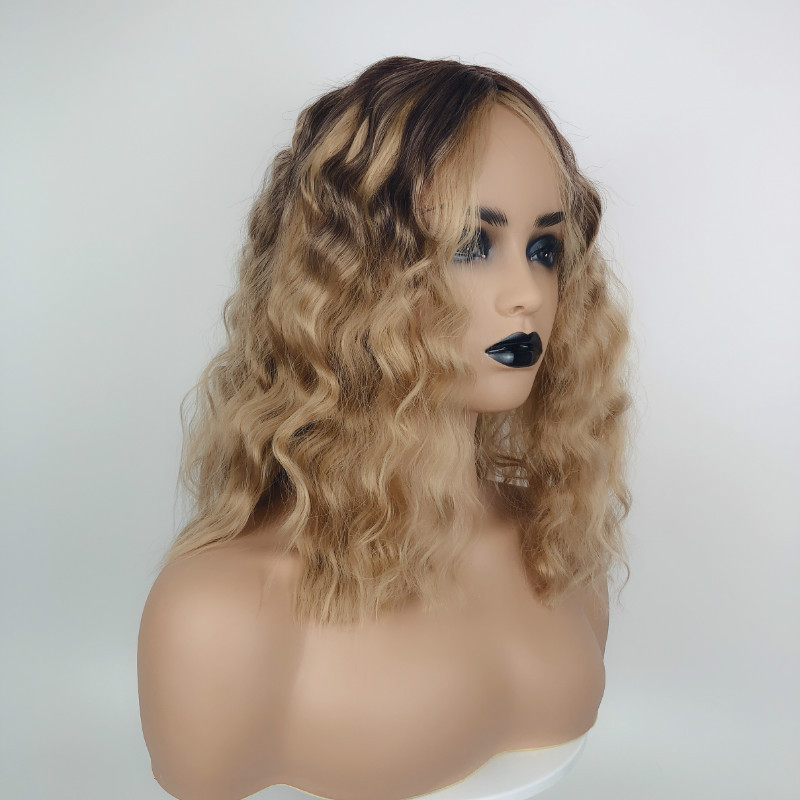 Fashion long curly hair dyeing gradual high temperature silk hair corn perm ladies&apos; wigs