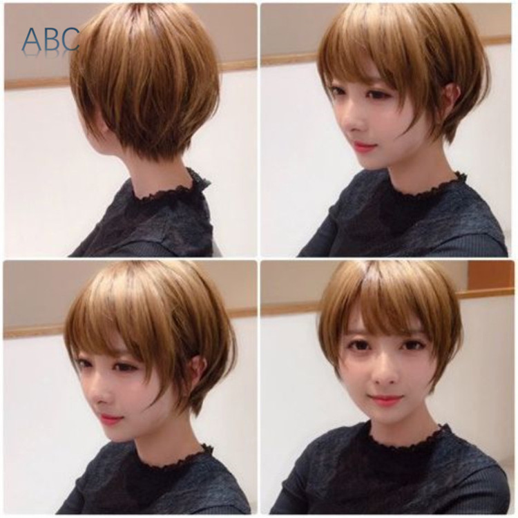 Students&apos; short hair straight bangs realistic natural fluffy wigs