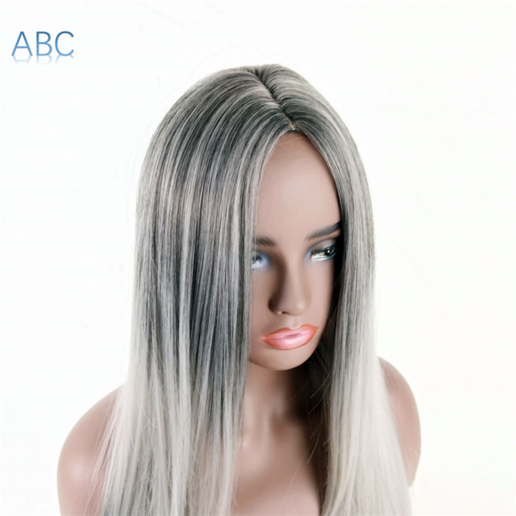 New fashion long straight hair black gradual change gray long straight hair wigs