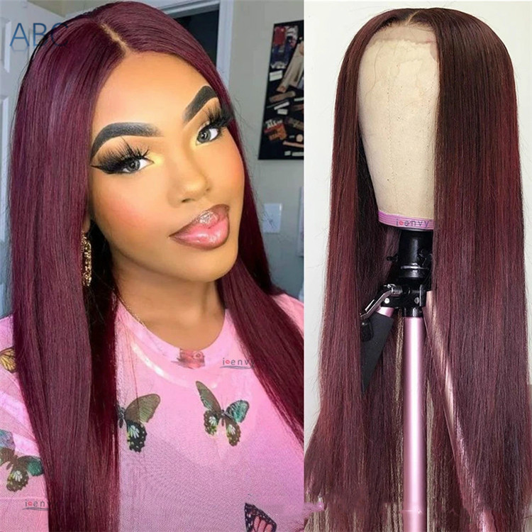 Africa chemical fiber headgear wine red wig long straight hair wigs
