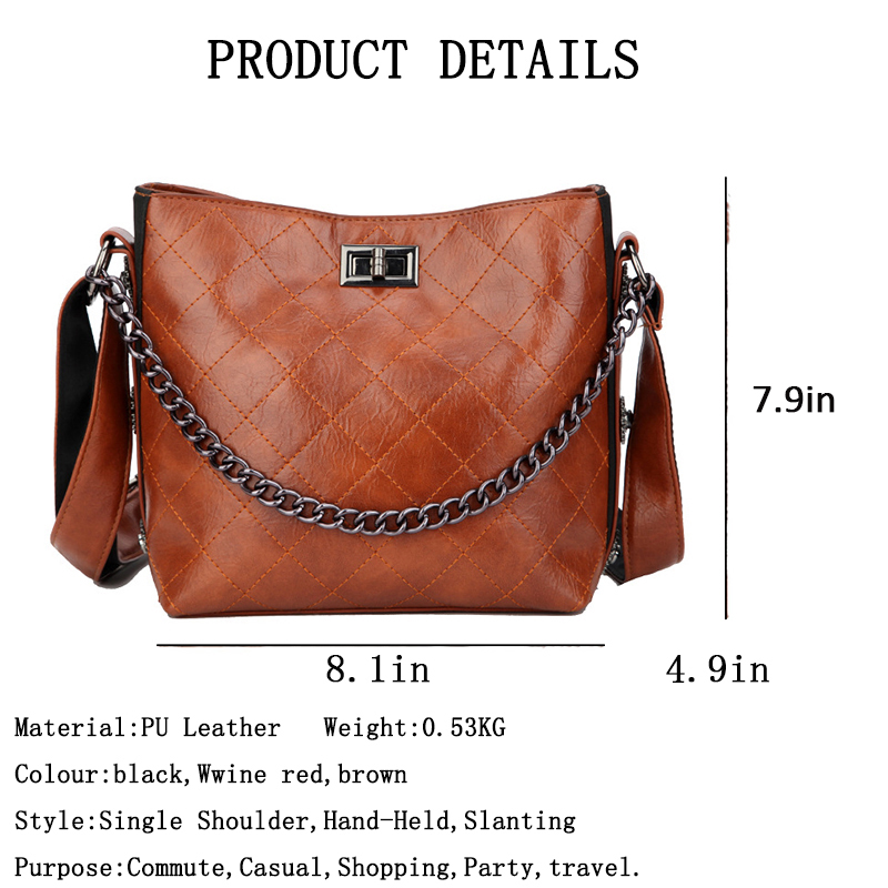 Rhombus Pattern Lady&apos;s Single Shoulder Bag Retro Wax-Leather Mailman&apos;s Bag