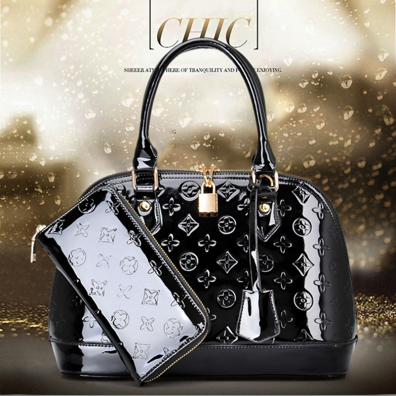 2PCS/SET European and American Simple Handbag Patent Leather Bright Shoulder Bag