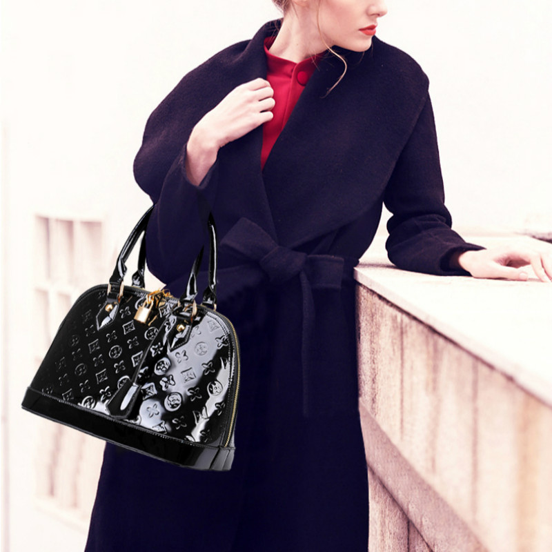 2PCS/SET European and American Simple Handbag Patent Leather Bright Shoulder Bag