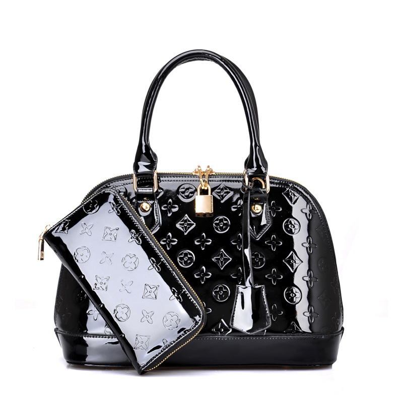 2PCS/SET European and American Simple Handbag Patent Leather Bright Shoulder Bag