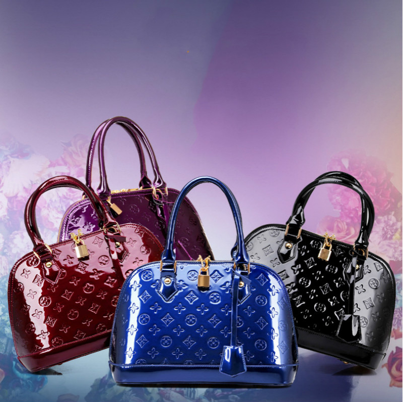 2PCS/SET European and American Simple Handbag Patent Leather Bright Shoulder Bag