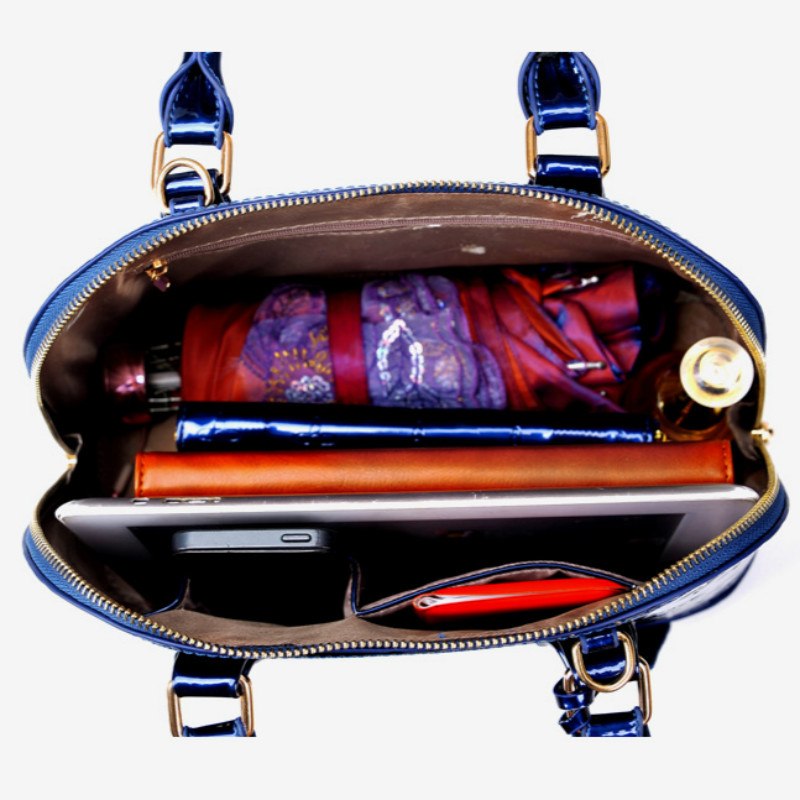 2PCS/SET European and American Simple Handbag Patent Leather Bright Shoulder Bag