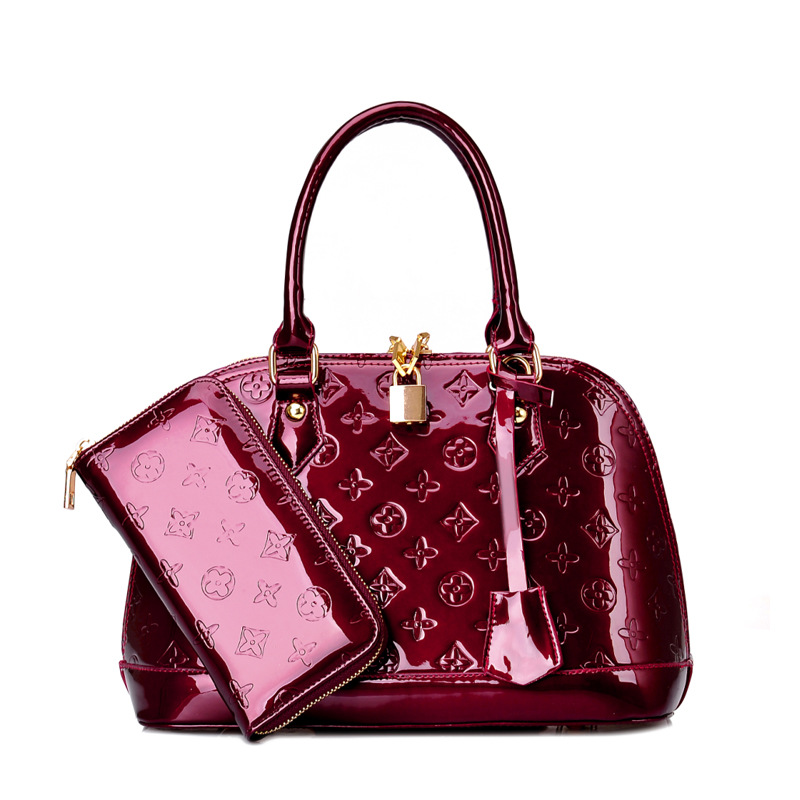 2PCS/SET European and American Simple Handbag Patent Leather Bright Shoulder Bag