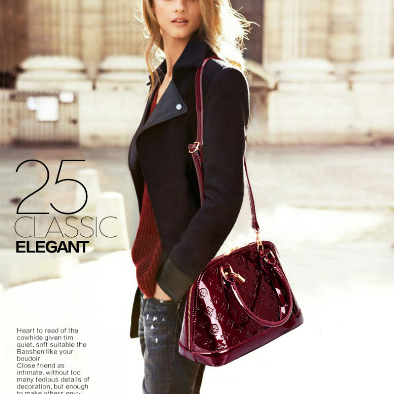 2PCS/SET European and American Simple Handbag Patent Leather Bright Shoulder Bag