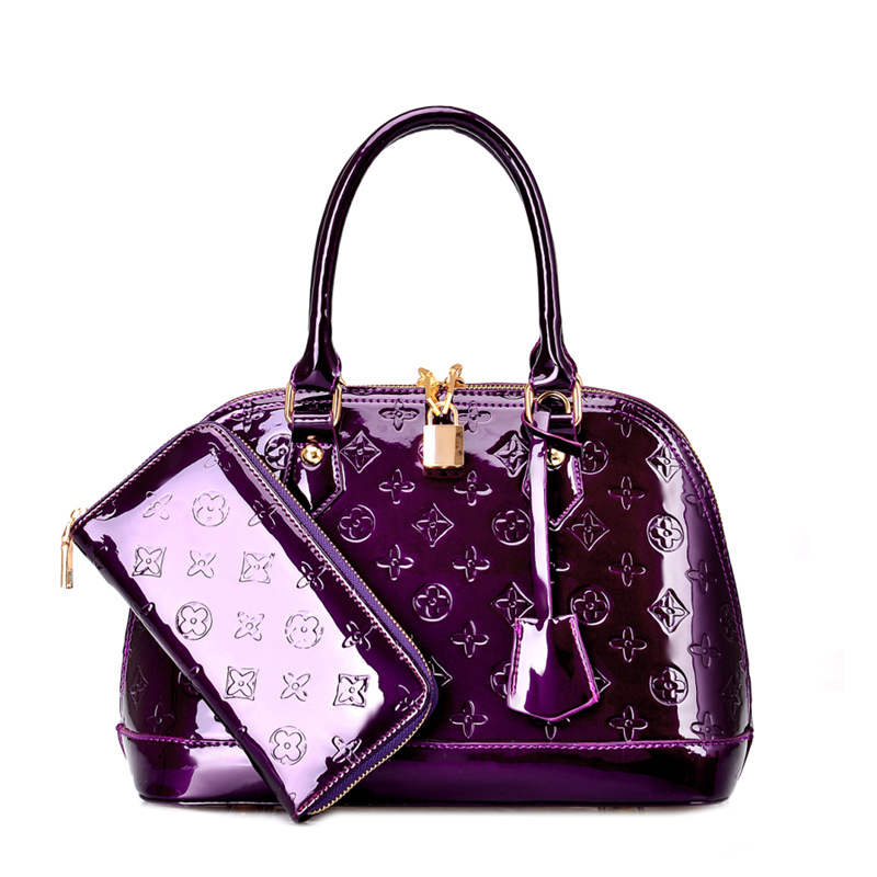 2PCS/SET European and American Simple Handbag Patent Leather Bright Shoulder Bag