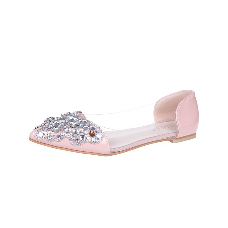 Water drill single shoes women&apos;s flat sole pointed head butterfly color drill shallow mouth shoes