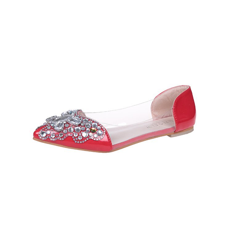 Water drill single shoes women&apos;s flat sole pointed head butterfly color drill shallow mouth shoes