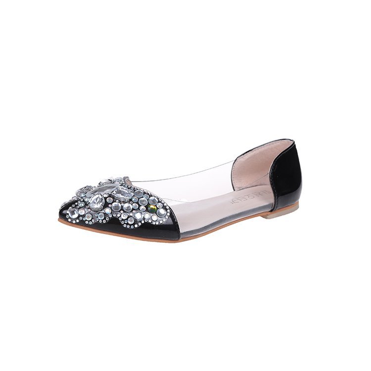 Water drill single shoes women&apos;s flat sole pointed head butterfly color drill shallow mouth shoes