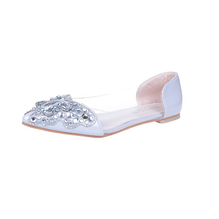 Water drill single shoes women&apos;s flat sole pointed head butterfly color drill shallow mouth shoes