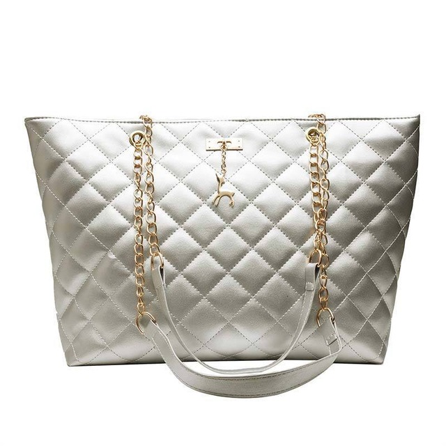 Soft PU leather handbag women's messenger bag chain simple style double shoulder messenger bag women's single shoulder bag women's large bag new Korean version versatile messenger bag embroidery chain