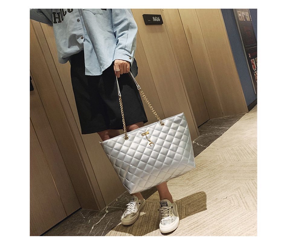 Soft PU leather handbag women's messenger bag chain simple style double shoulder messenger bag women's single shoulder bag women's large bag new Korean version versatile messenger bag embroidery chain