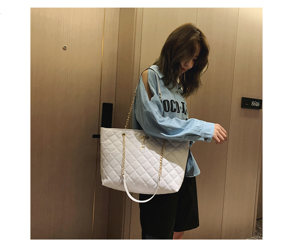 Soft PU leather handbag women's messenger bag chain simple style double shoulder messenger bag women's single shoulder bag women's large bag new Korean version versatile messenger bag embroidery chain