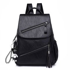 Backpack fashion soft leather women's backpack women's large capacity schoolbag Backpacks & Bookbags New fashion Korean version versatile fashion soft leather women's black one size