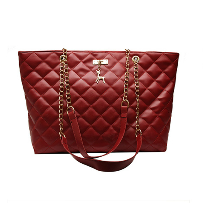 Soft PU leather handbag women's messenger bag chain simple style double shoulder messenger bag women's single shoulder bag women's large bag new Korean version versatile messenger bag embroidery chain