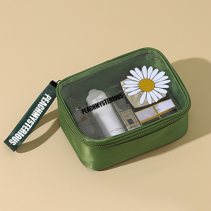 Small daisy transparent PVC portable cosmetic bag with large capacity Handbags