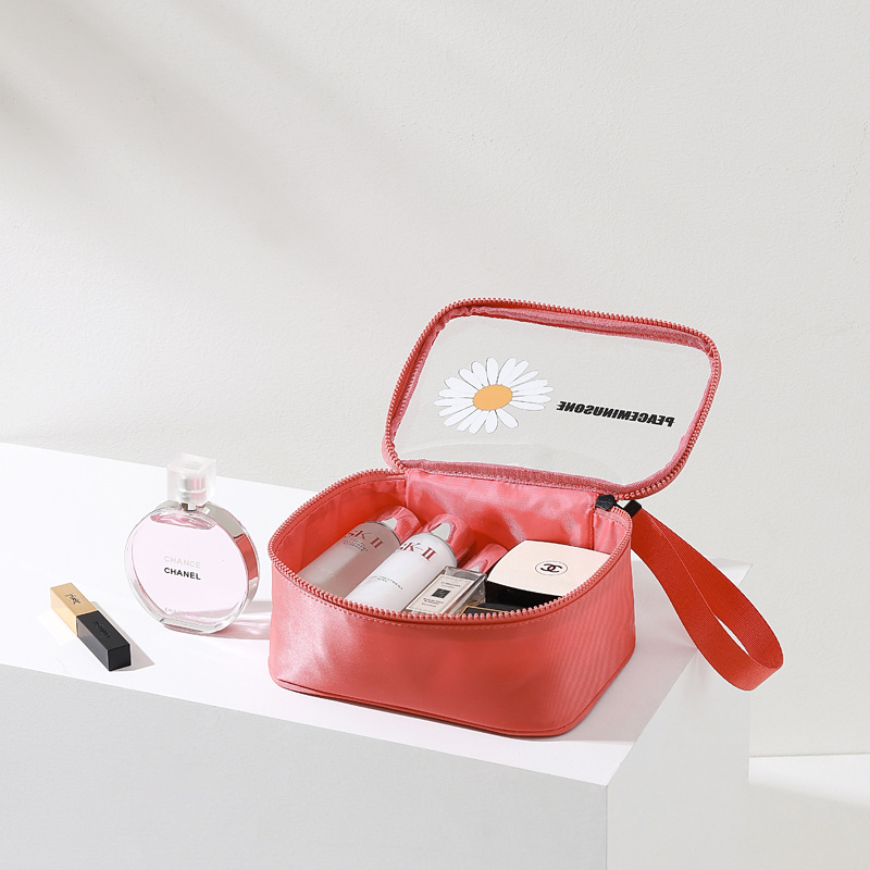 Small daisy transparent PVC portable cosmetic bag with large capacity Handbags