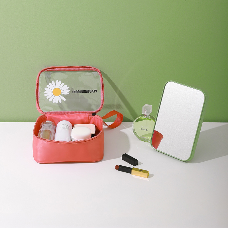 Small daisy transparent PVC portable cosmetic bag with large capacity Handbags