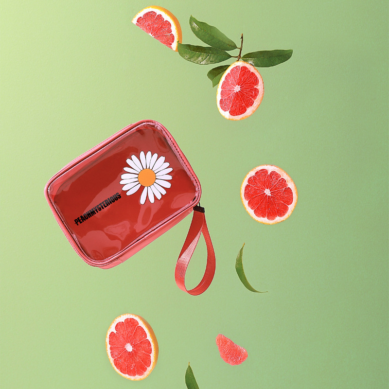 Small daisy transparent PVC portable cosmetic bag with large capacity Handbags
