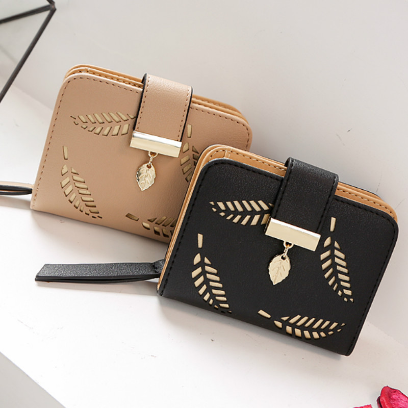 Fashion Women&apos;s Wallet Female Short Wallets Hollow Leave Pouch Handbag for Women Coin PU Wallets