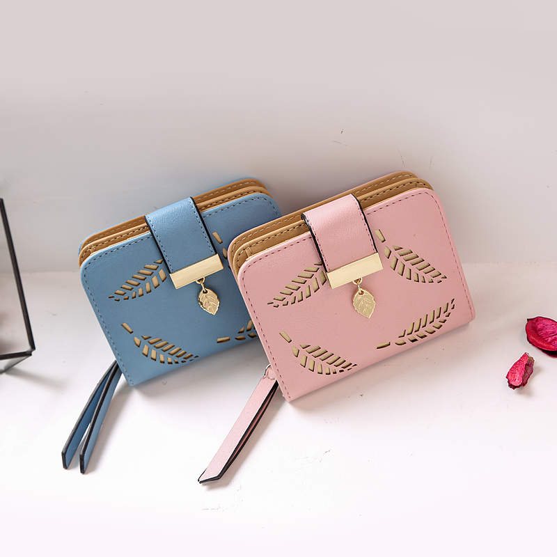 Fashion Women&apos;s Wallet Female Short Wallets Hollow Leave Pouch Handbag for Women Coin PU Wallets