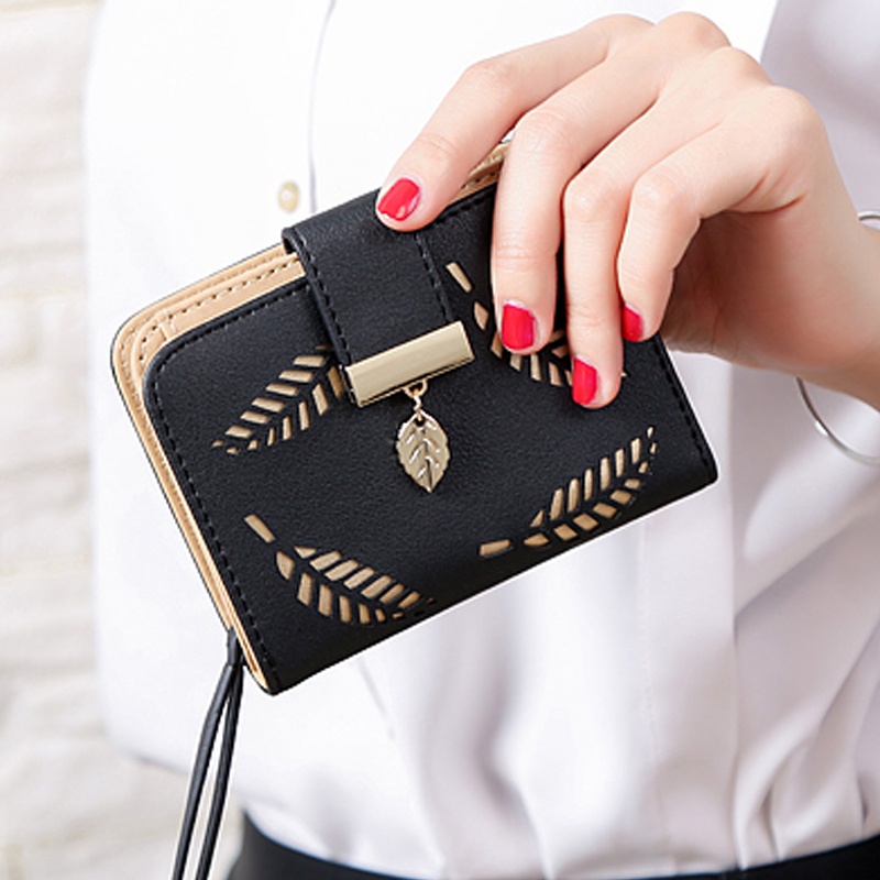 Fashion Women&apos;s Wallet Female Short Wallets Hollow Leave Pouch Handbag for Women Coin PU Wallets