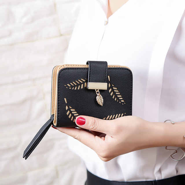 Fashion Women&apos;s Wallet Female Short Wallets Hollow Leave Pouch Handbag for Women Coin PU Wallets
