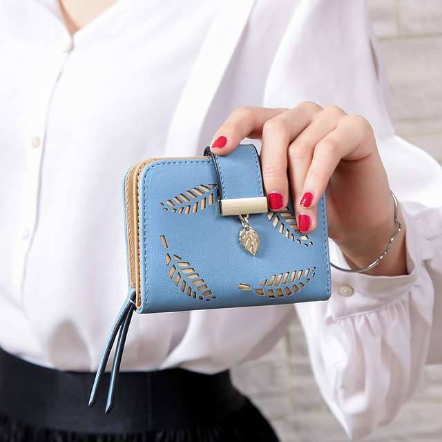 Fashion Women&apos;s Wallet Female Short Wallets Hollow Leave Pouch Handbag for Women Coin PU Wallets