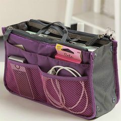 Cosmetic Storage Bag Nylon Travel Insert Organizer  Makeup Bag Handbag Accessories purple one size