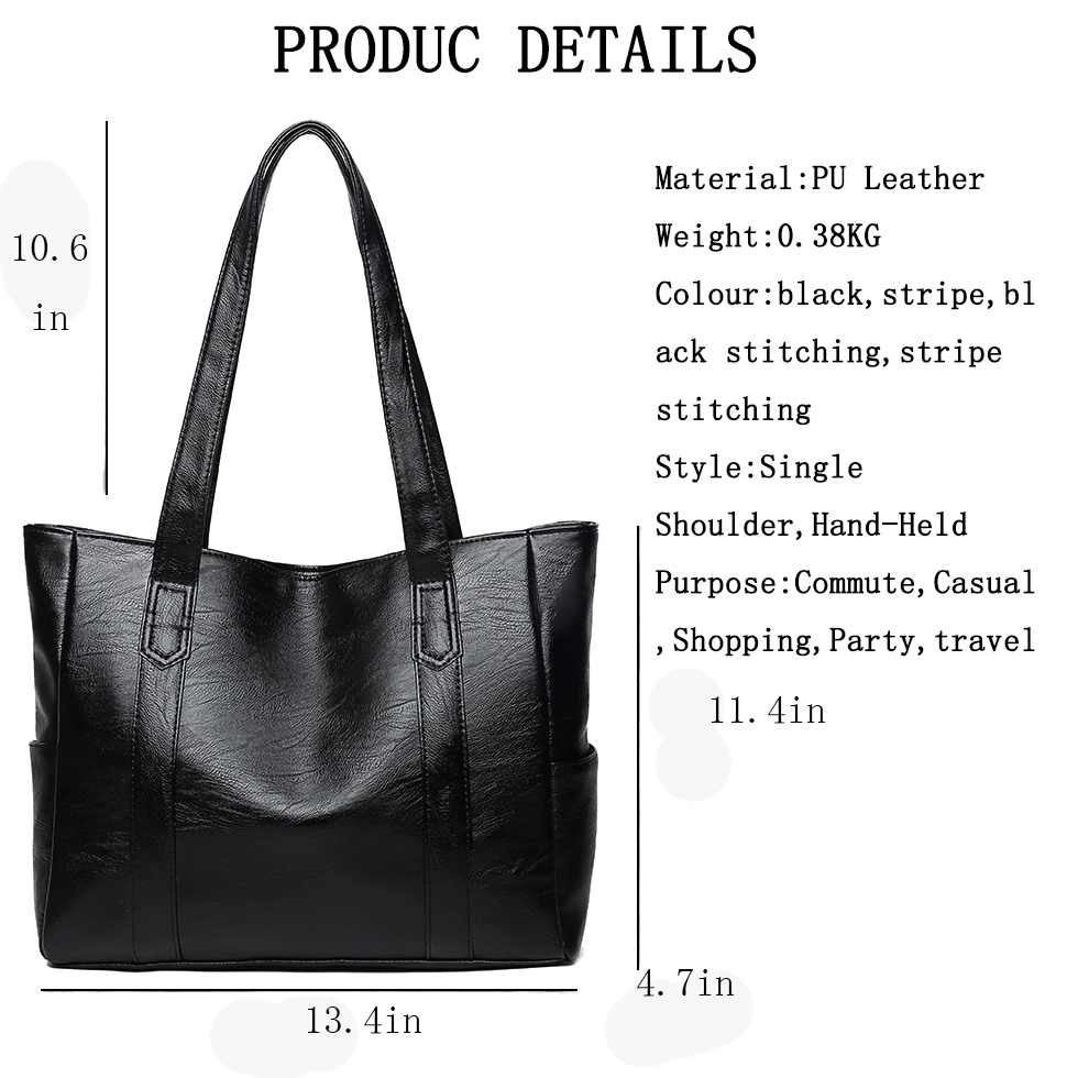Women's Commuter Large Capacity Pu Leather Shopping Bag Shoulder Tote Bag