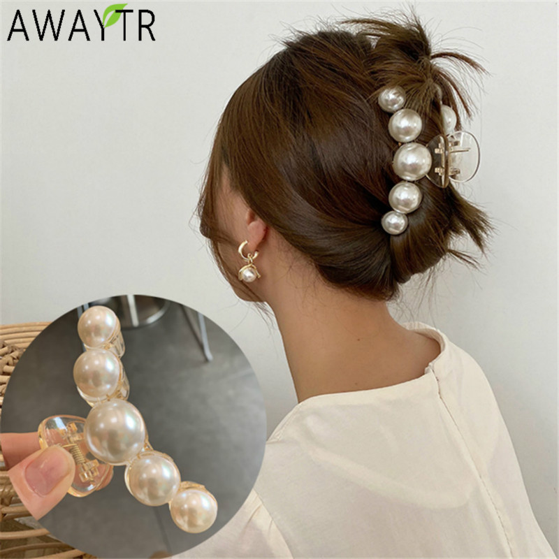 Big Pearls Acrylic Hair Claw Clips Big Size Makeup Hair Styling Barrettes Accessories &amp; Tools