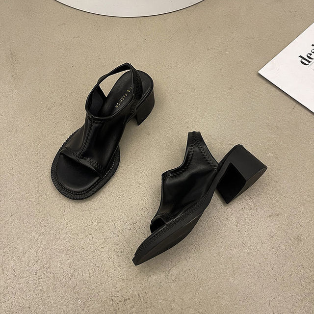 Ladies Sexy Square Toe Slip on Clear Heel Transparent PVC Sandals Women High Heels Shoes