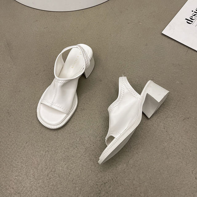 Ladies Sexy Square Toe Slip on Clear Heel Transparent PVC Sandals Women High Heels Shoes